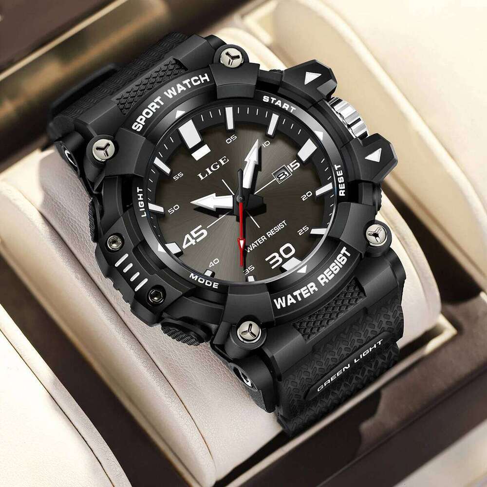 LIGE New original Military Sport Waterproof Quartz Chronograph Wrist For Fashion Luminous Big Dial Watch Men