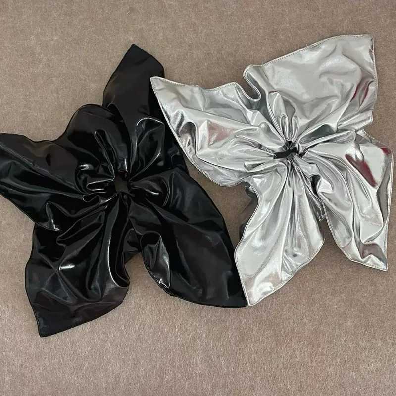 Silver Leather Square Scarf Hair Band High Elastic Hair Accessories For Women H260319