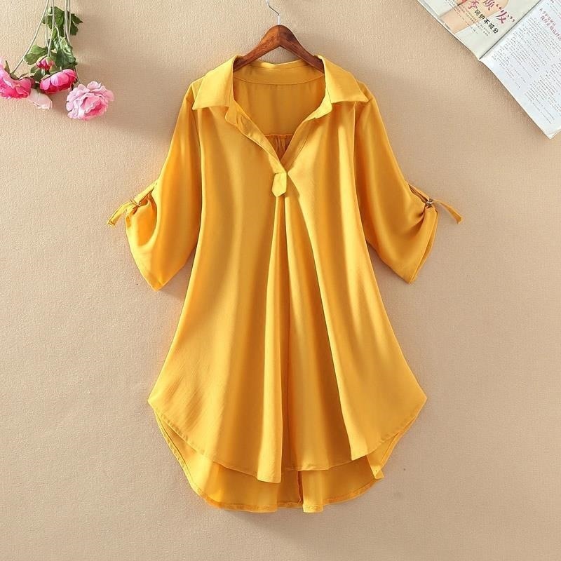 Mid-Length Short-Sleeve Blouse 2025 Summer New Large Size Loose Waist Slimming Chiffon Top for Women Trendy - view 4