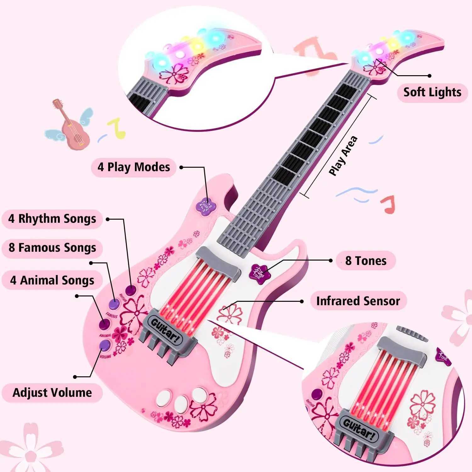 Childrens electric guitar musical toy infrared sensor early childhood electronic music enlightenment gift for boys and girls Y260319
