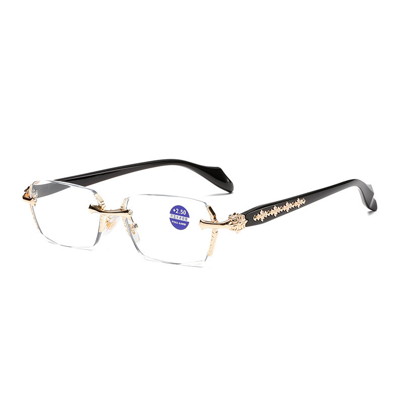 Luxury Brand Designer Sunglasses Men's Anti-Blue Light Reading Glasses Diamond Cut Rimless Business Presbyopic Glasses With Blue Light Protection