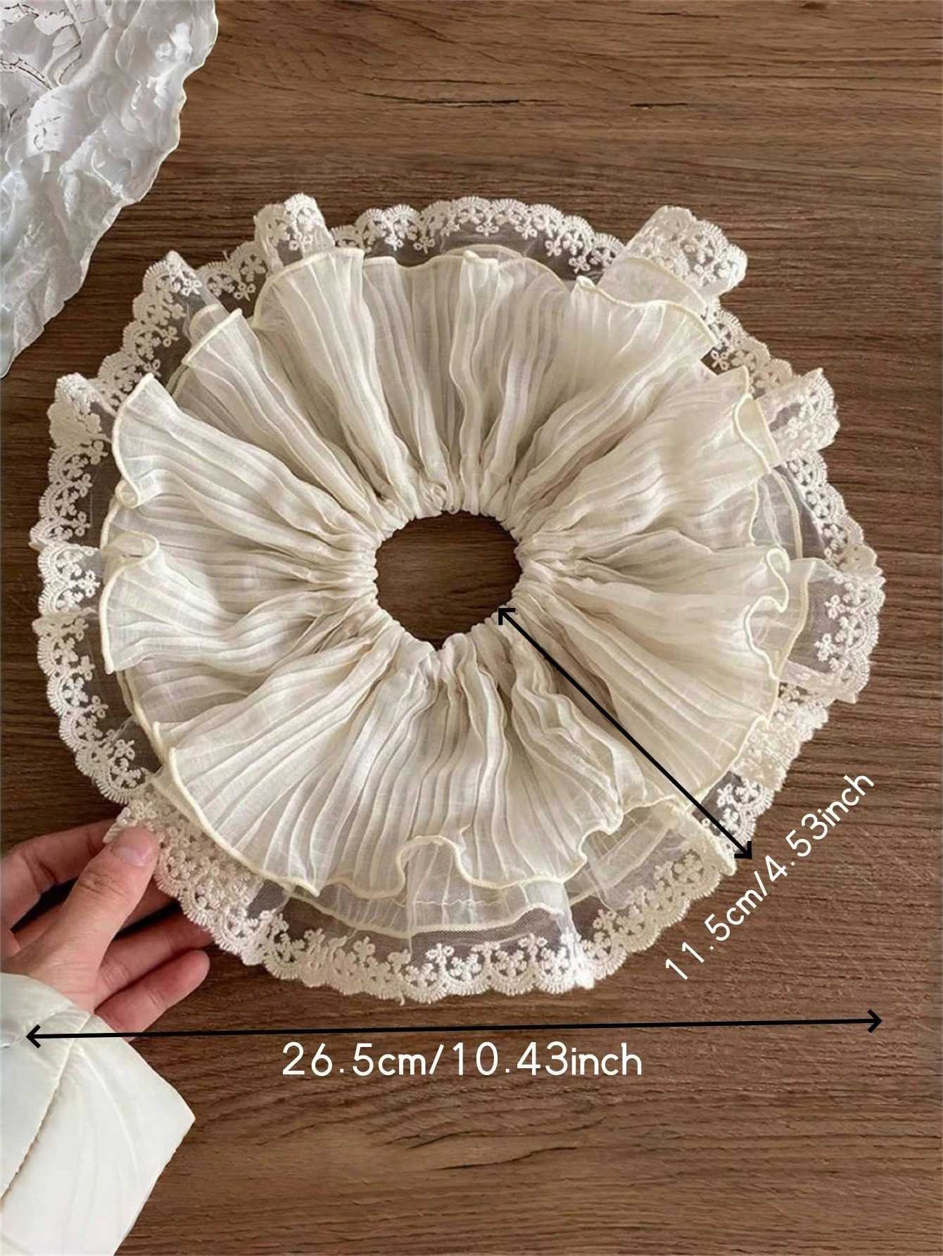 1/3Pcs Women Elegant Solid Color Pleated Double-Layer Lace Ruffle 28cm Super Large Hair Scrunchie Bohemian Style For Ponytail H260319