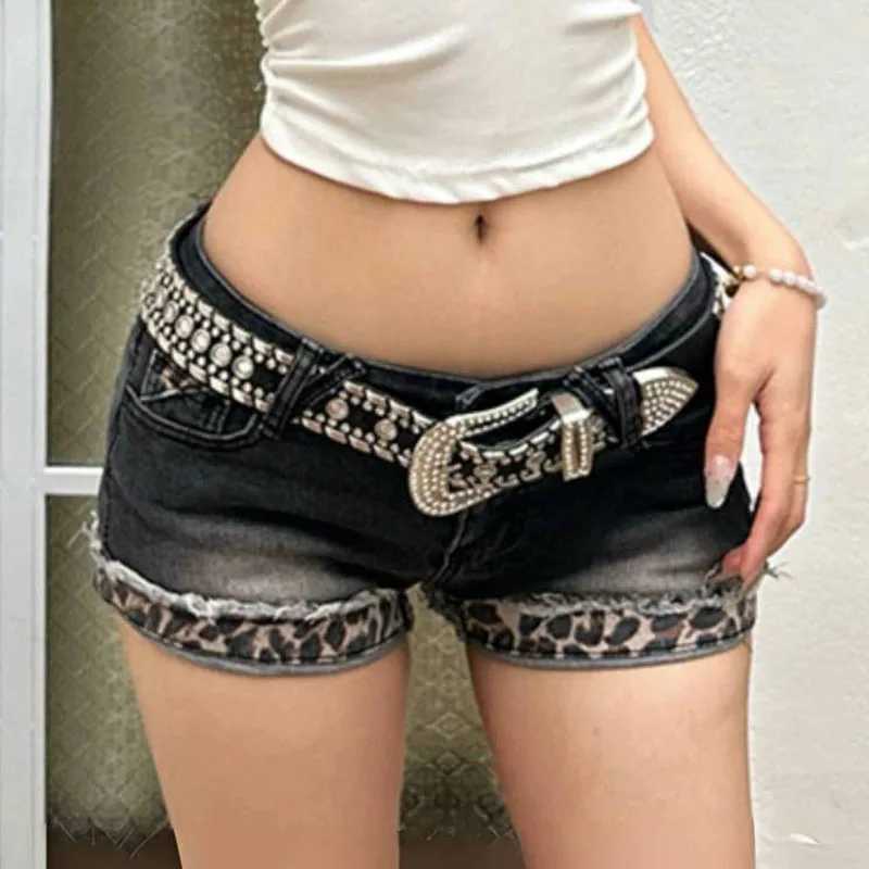 Harajuku Vintage Denim Y2K Shorts Women Grunge Coquette Low Rise Skinny jean Shorts Woman Sexy Leopard Print Mini Short Pants M260319