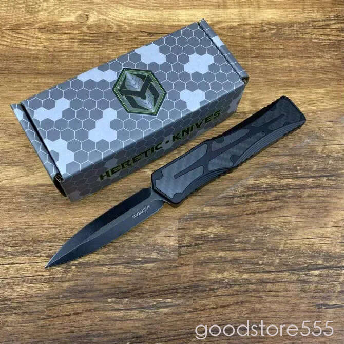 Heretic Giant OTF fixed blade knife D2 pocket knife Black Blade Aviation couteau Aluminum Carbon Fiber Handle Outdoor Camping Tool