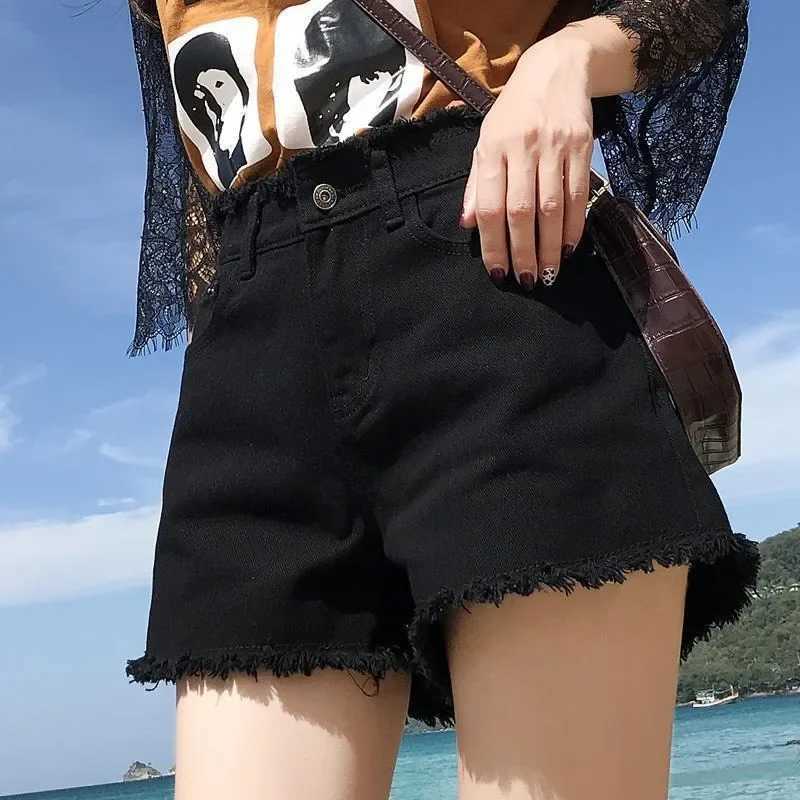 Spring Summer Women Short Jeans Women Wide Leg Denim Shorts Fashion Female High Waist Black Tassels Caual Denim Shorts Girls M260319
