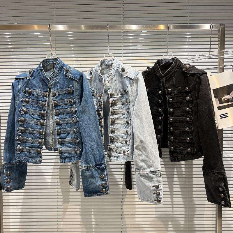 2025 Autumn New Classic Metal Rib Buckle Design Shoulder Strap Washed Denim Short Jacket Same Style As Internet Celebrities B4