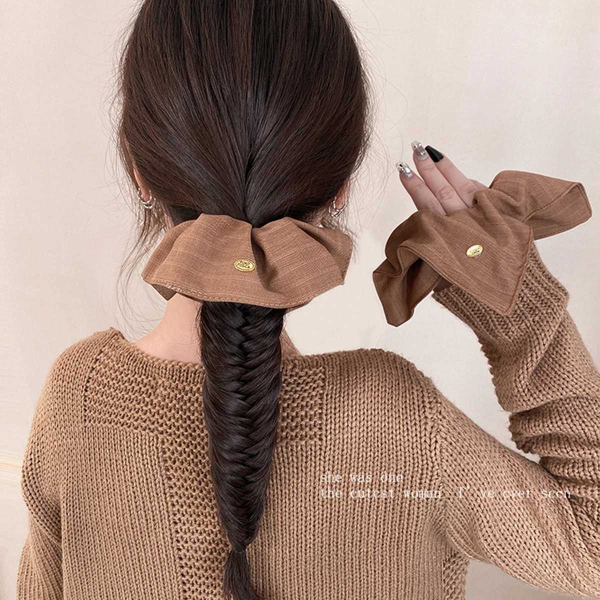 Korean-style retro stripedlarge intestine hair tie low ponytail hair rope for women high-end bun hair tie hair accessories H260319