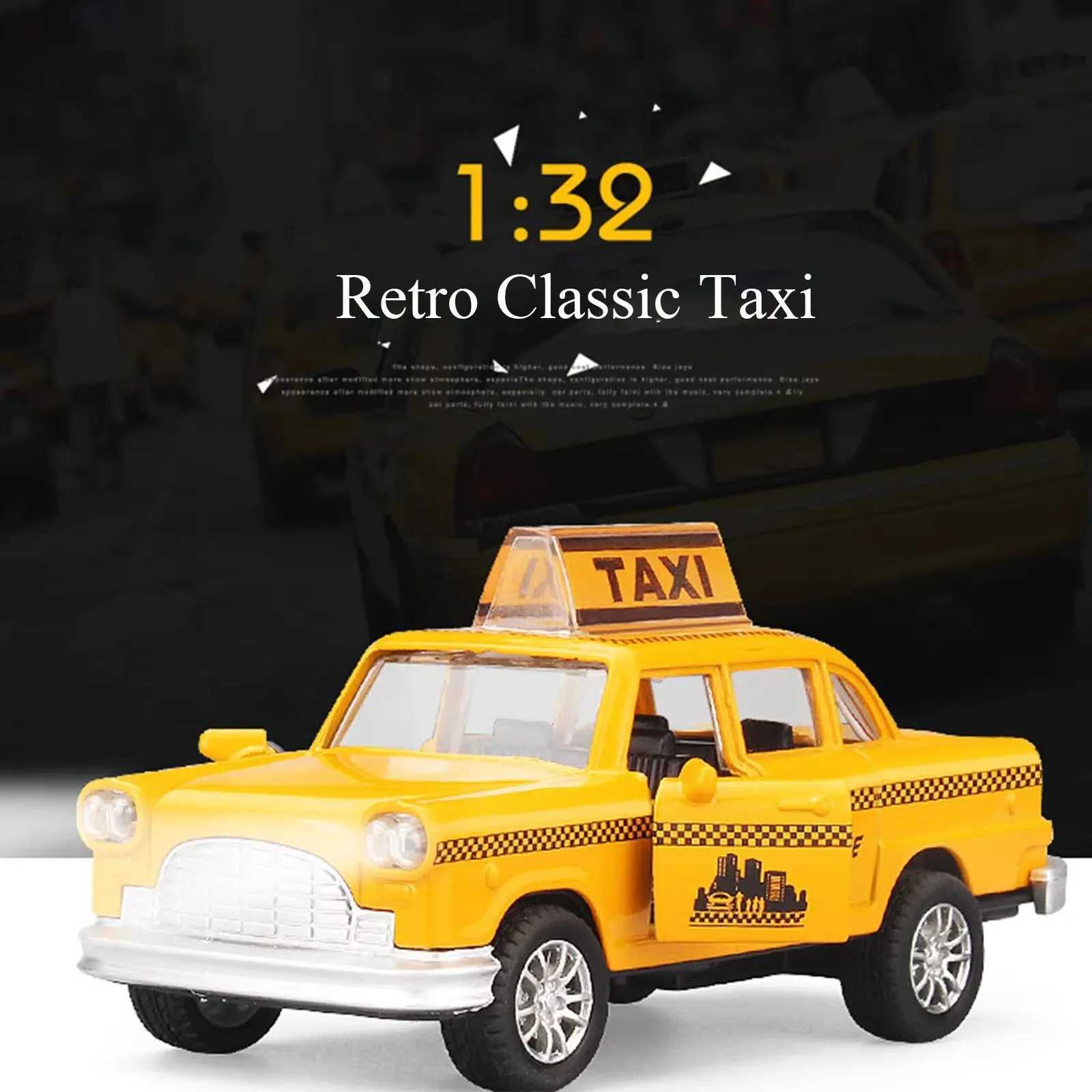 1/32 Diecast Retro Taxi Alloy Car Toy with Light Sound Collectible Mini Model Vehicle Gift for Boys Girls Kids Y260319