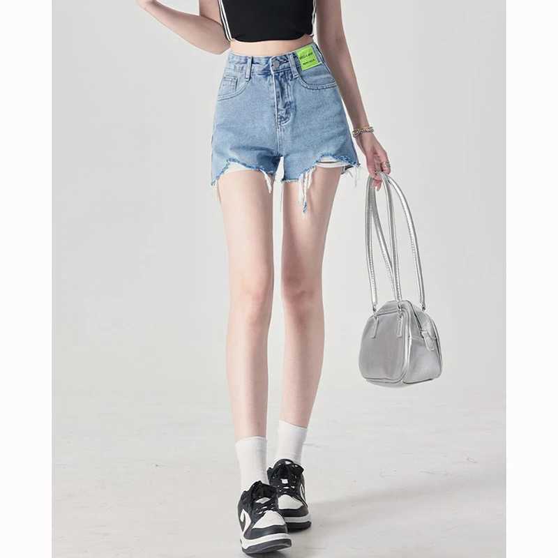 Summer Female Solid Raw Edge High Waist Jeans Hot Sale Girls Thin Denim Shorts Women Fashion Ripped Designer Short Pants M260319