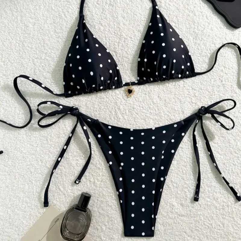 Sexy Bikini Set Black White Polka Dot 2 Piece Swimsuit for Women American Style Beach BikiniT260318