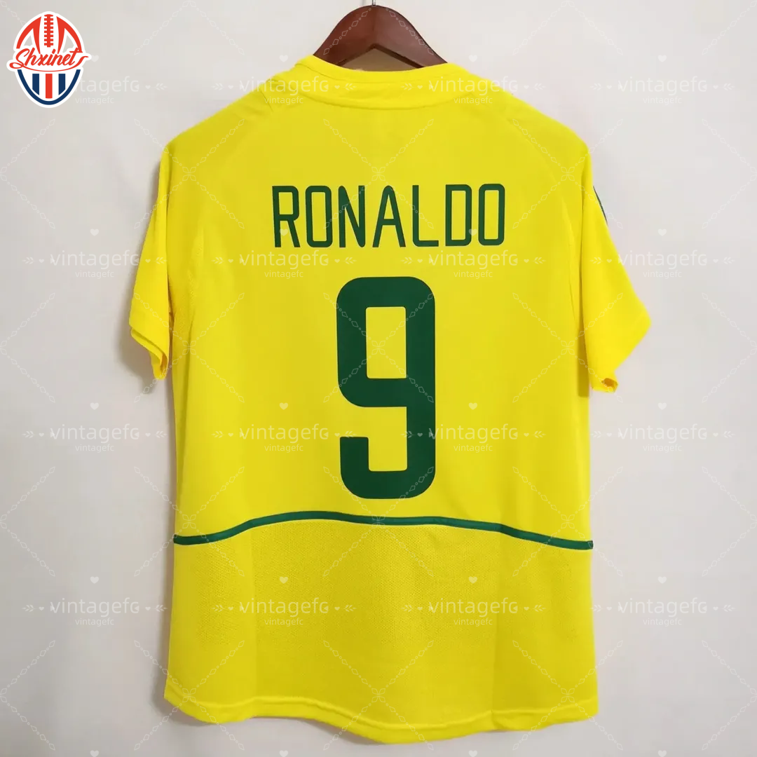 Vintage Brazil National Team Soccer Jersey - Ronaldo #9 & Ronaldinho #11 from World Cup 2002