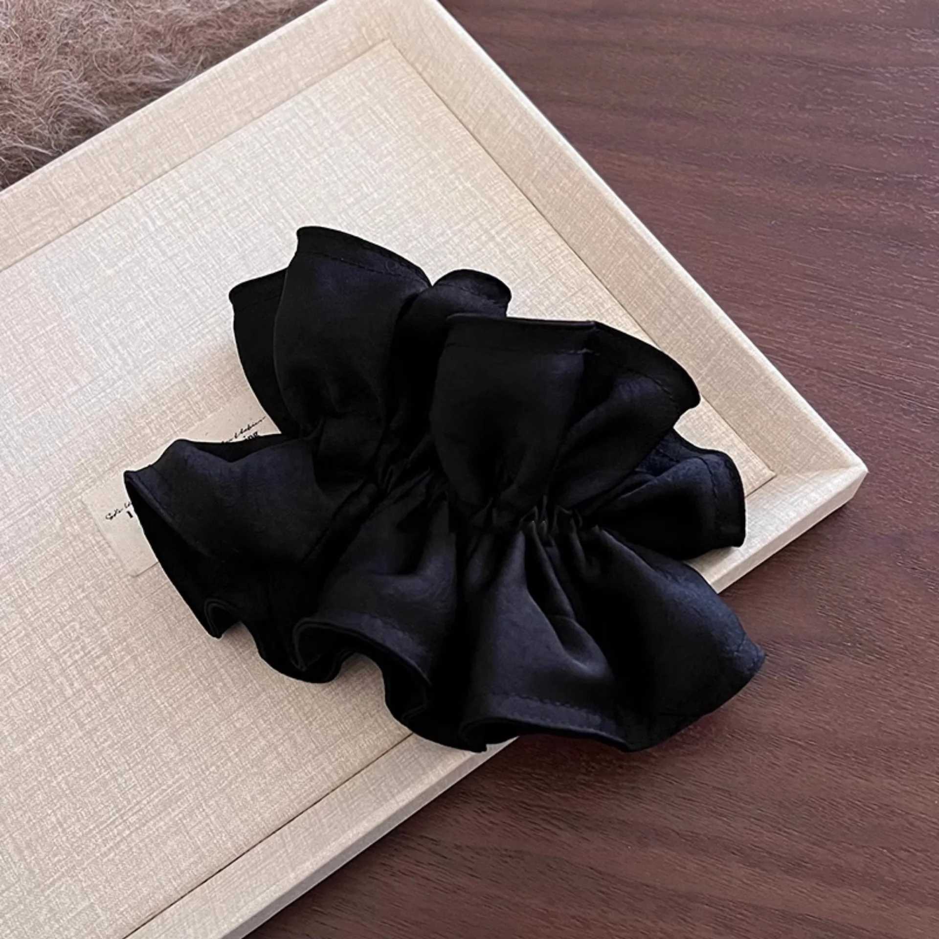 Black satin large intestine headband for women with high-end feeling 2025 new high-end ponytail headbands H260319