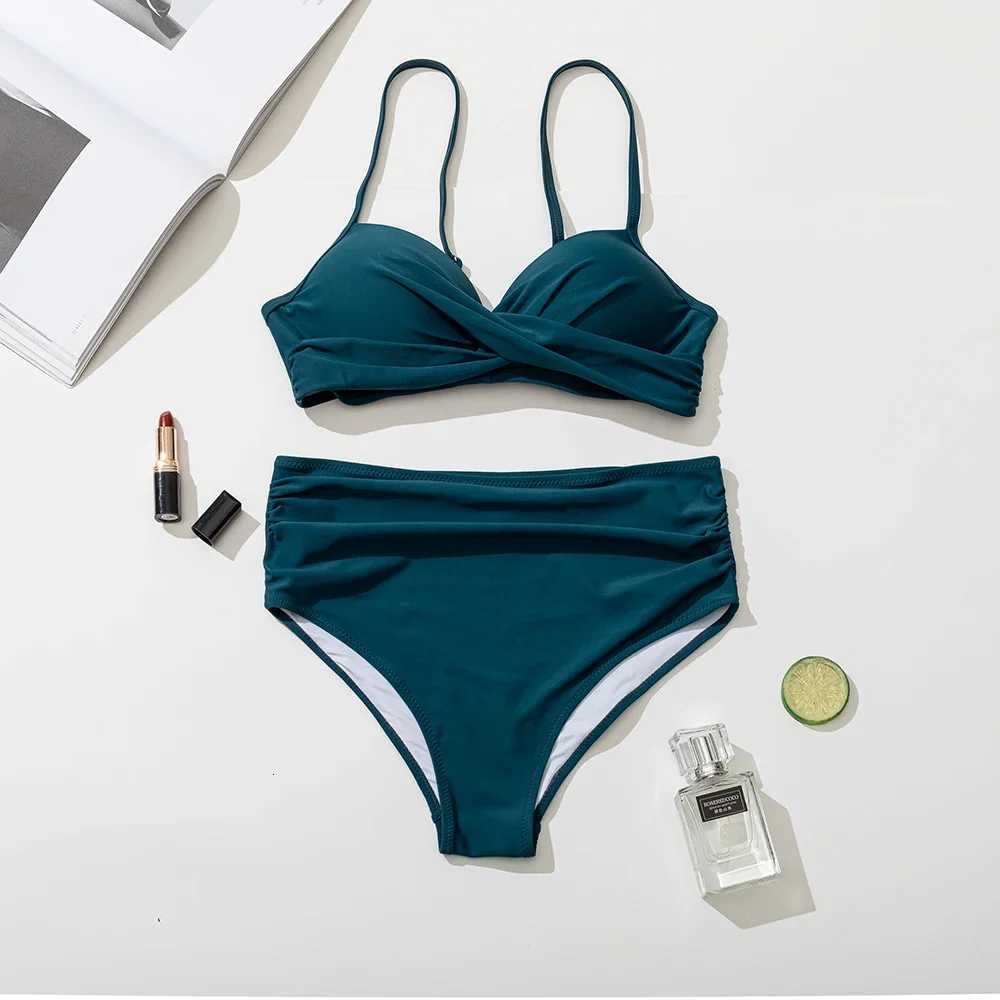 Z-LAI New High Waist Bikini 2024 Womens Sexy Swimsuit Halter Bikini Set Solid String Bathing Suit Push Up Swimwear BodysuitT260318
