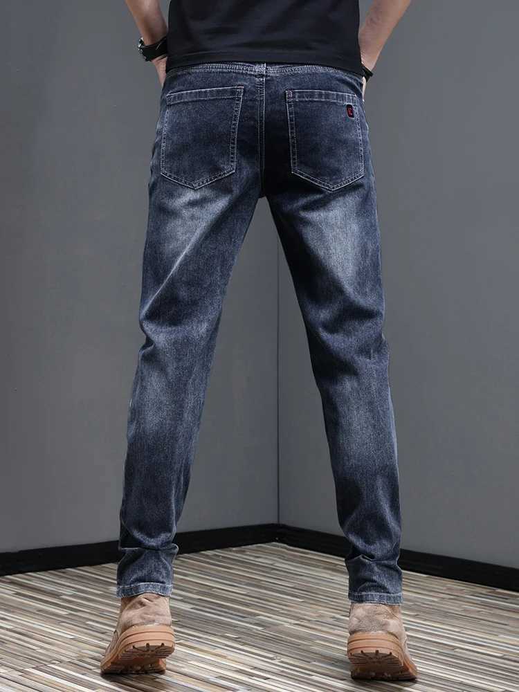 Mens New Stylish Embroidered Back Pocket Slim Fit Stretchy Jeans European Style Versatile Long Trousers M260319
