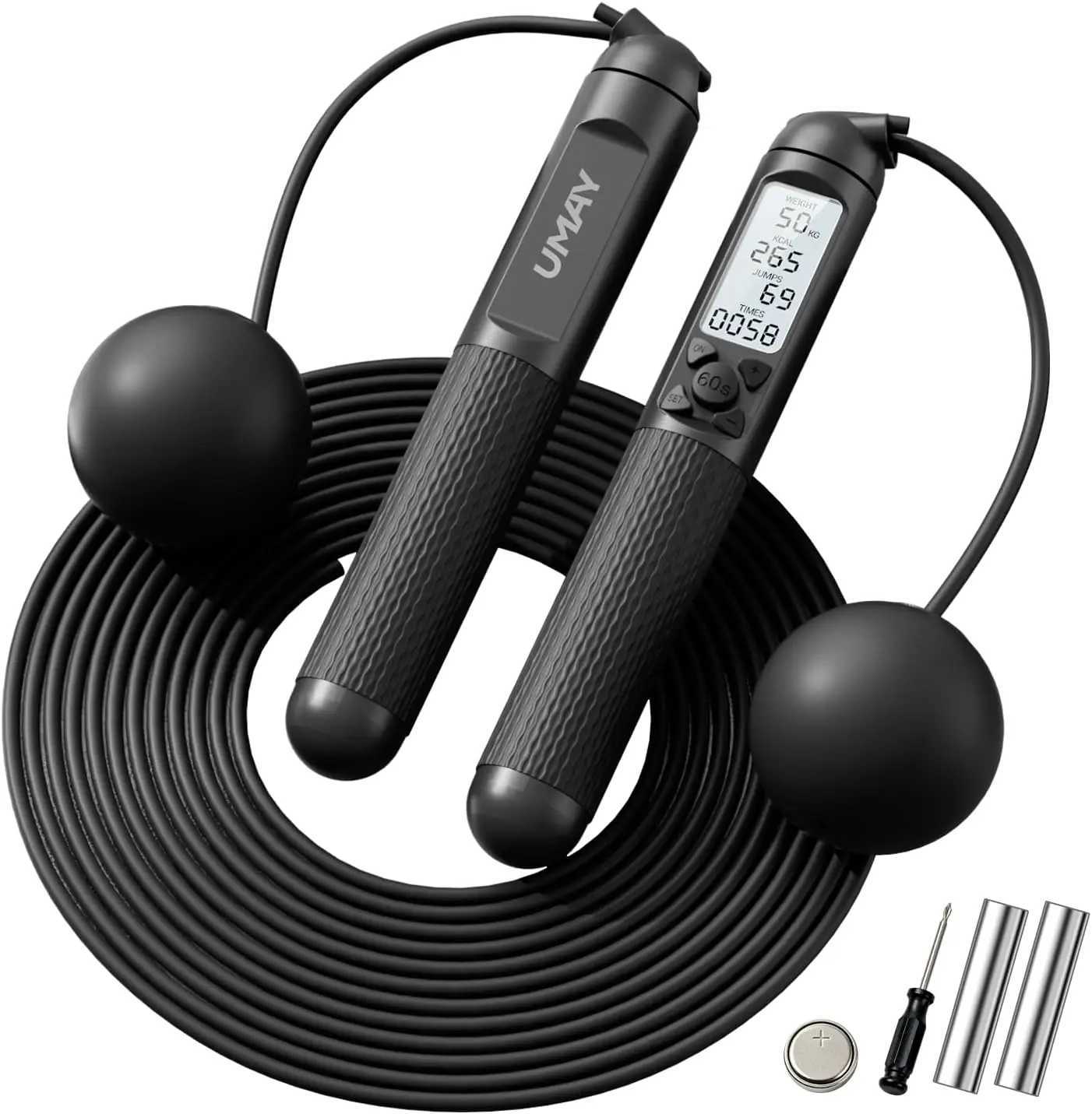 Adjustable Cordless Jump Rope with LCD Counter Weighted Balls for Calorie Burn Home Fitness Training M260319
