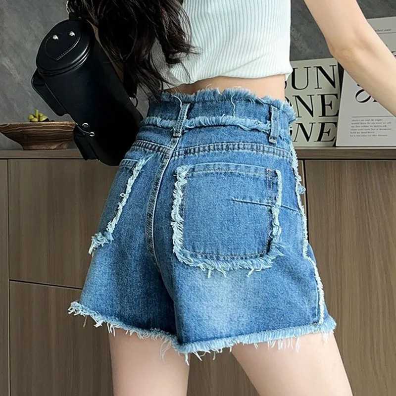 2025 Popular Women Casual Jeans Shorts Female New Cuffs Cutehigh Waisted Jeans Girls A-line Design Sense Baggy Hot Pants M260319