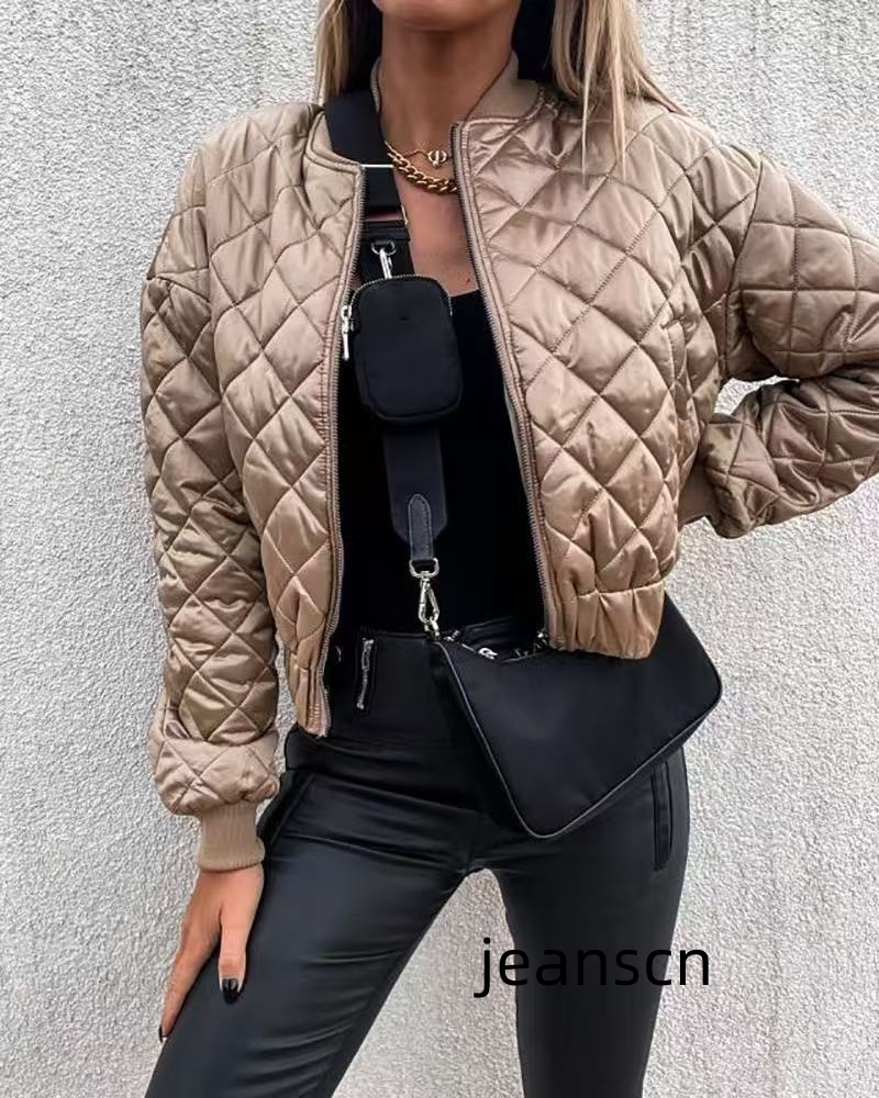 Womens Jackets Streetwear Woven Faux Leather Cropped Puffer Women 2024 Fall Winter Warm Long Sleeve Goth Motorcycle Bomber Coat Outwear