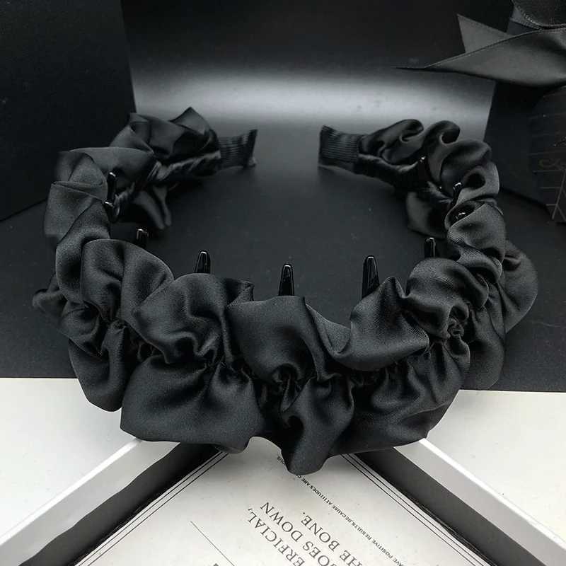 Black satin hairpin headband for women with high-end feel toothed anti slip high skull top external pressure headband H260319