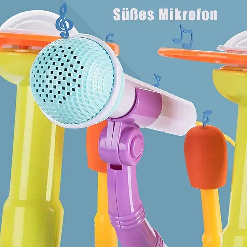Jazz Drum Toy Plastic Musical Instrument Electronic Organ Drum Set Music Kids Toys with Microphone Light Childrens Day Gifts Y260319