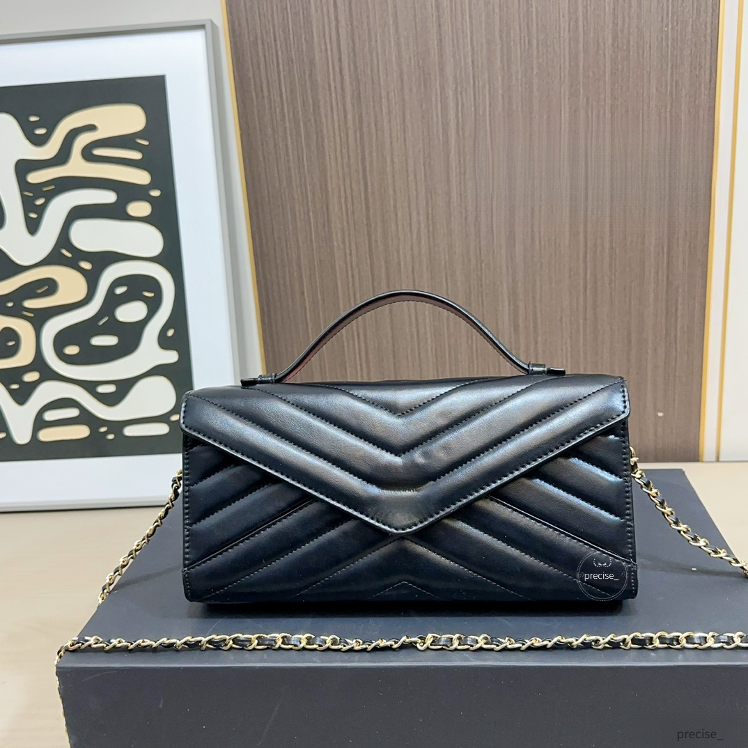 Women Quilted Envelope Bag Cowhide Leather Flap Handbag Designer Style Top Handle Shoulder Crossbody Bag Vintage Chain Purse