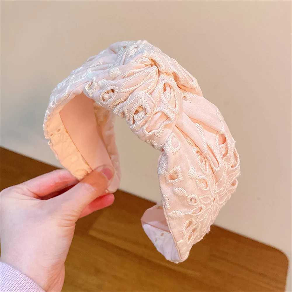 Embroidery Fabric Wide Hairbands For Women Girls Headwear Fashion Knotted Headbands Female Elastic Hair Hoop Hair Accessories H260319