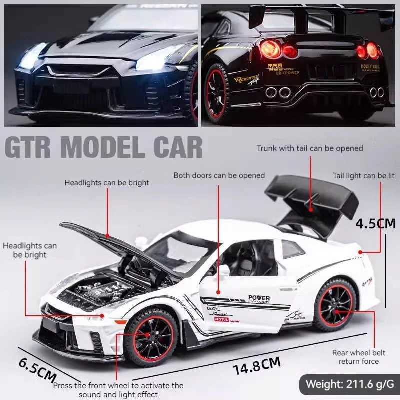 1/32 Nissan GTR R35 Alloy Racing Car Diecast Model Sound Light Pull Back Toy Collection Of Hobby Decorative Fine Ornaments Y260319