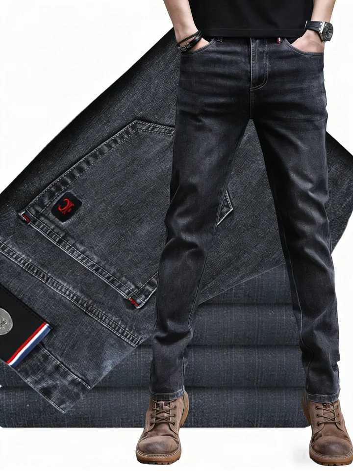 Mens New Stylish Embroidered Back Pocket Slim Fit Stretchy Jeans European Style Versatile Long Trousers M260319