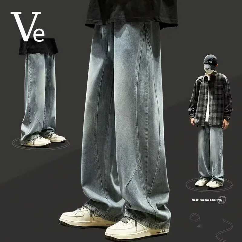 Teenage spring straight leg jeans for boys loose straight leg casual curved knife pants student washed wide leg long pants M260319
