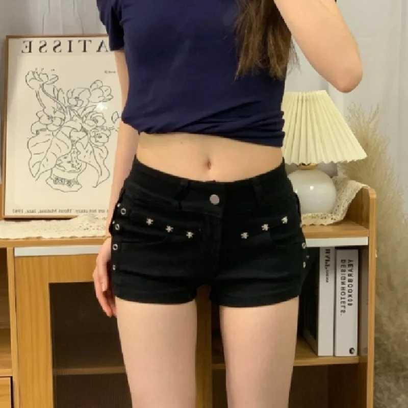 Y2K Womens Jeans Retro American Black Short Denim Pants High Waist Detail Slimming Butt Hugging Hot Summer Fashion pants M260319