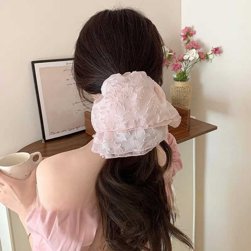26CM Lace Pleated Large Intestine Hair Band Double Layer Oversized Premium Hair Rope Rubber Band Headdress H260319