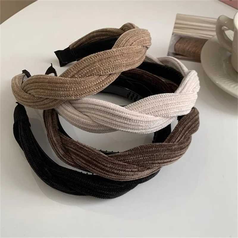 New Simple Wide Side Edge Fabric Hair Band Women Fashion Korean Retro Braided Headband Solid Knot Hoop Girls Hair Accessories H260319