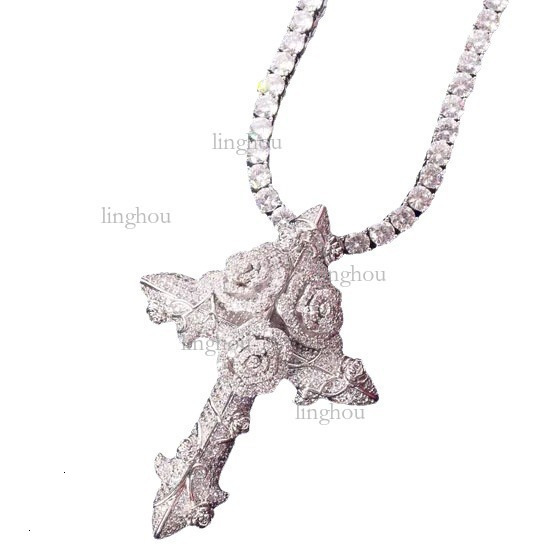2026 Hip Hop Style Designer Necklace Luxury Brand Women's Fashion High End Rose Cross Pendant Necklace Men's Copper Inlaid Zircon Trendy Jew