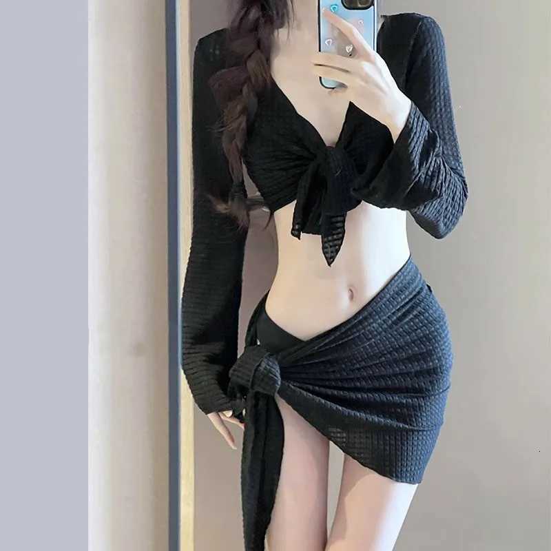 Womens Long Sleeve Knit Bikini Set Pure Sexy Push-Up Swimsuit with Cover-Up Elegant Resort Swimwear for Vacation BeachT260318