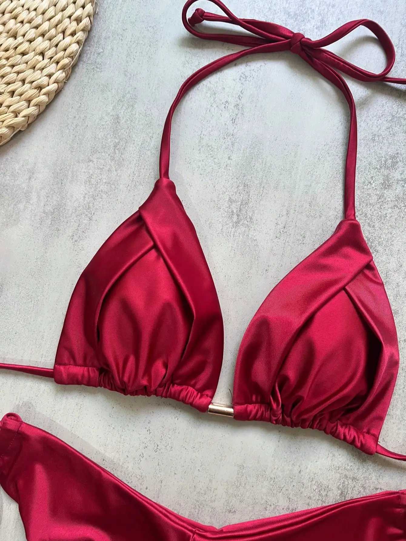 2026 Sexy Folds Bikini Set Solid Micro Bikinis Women Swimsuit Female Triangle Swimwear Beach Wear Bathing SuitT260318