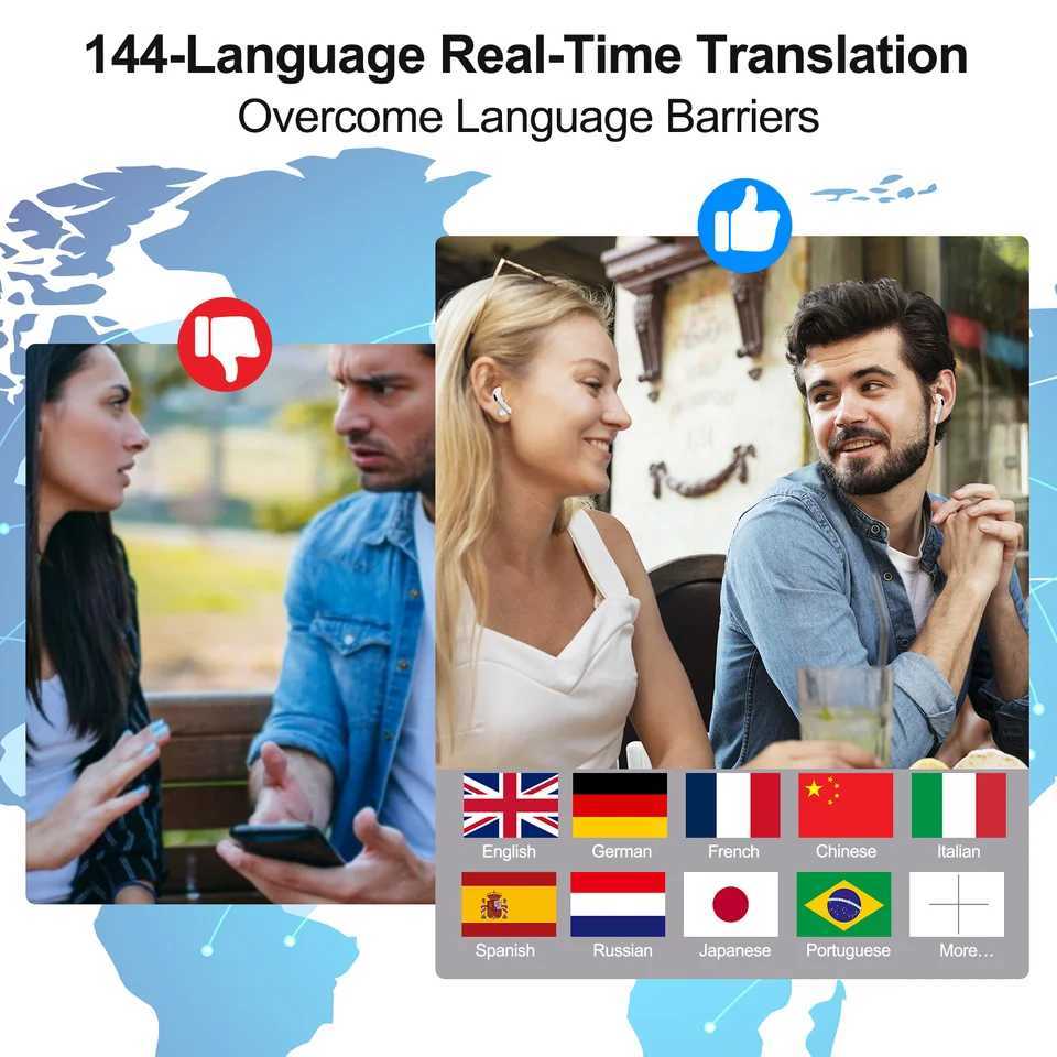 Real Time Translators Headphones Wireless Earphones Noise Canceling IPX7 Waterproof Smart Touch Control Kids Women Men Earbuds D260319