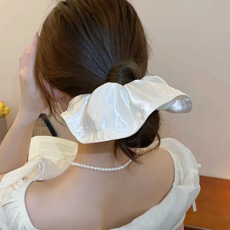 French Big Satin Scrunchies for Women Solid Smooth Silk Hair Ties Round Pleated Rubber Bands Minimalist Daily Party Headwear H260319