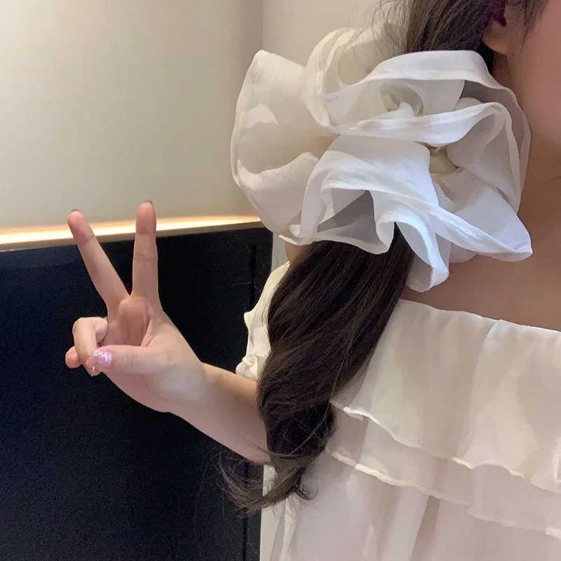 French style oversized flower double layered headbands large intestine hair loop feeling tied ponytail white headband for women H260319