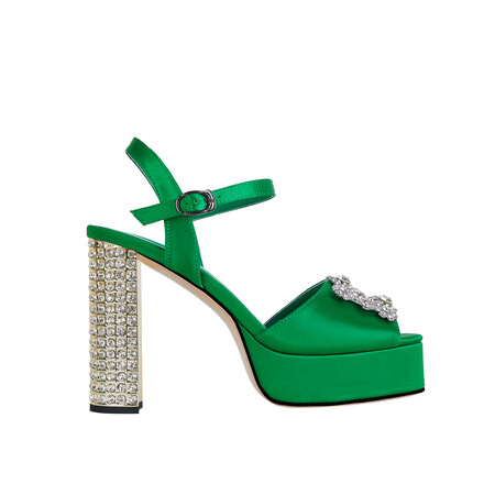 Chengdu Rhinestone Studded Square Toe Sandals 11cm Chunky Heel Open Side Evening Shoes