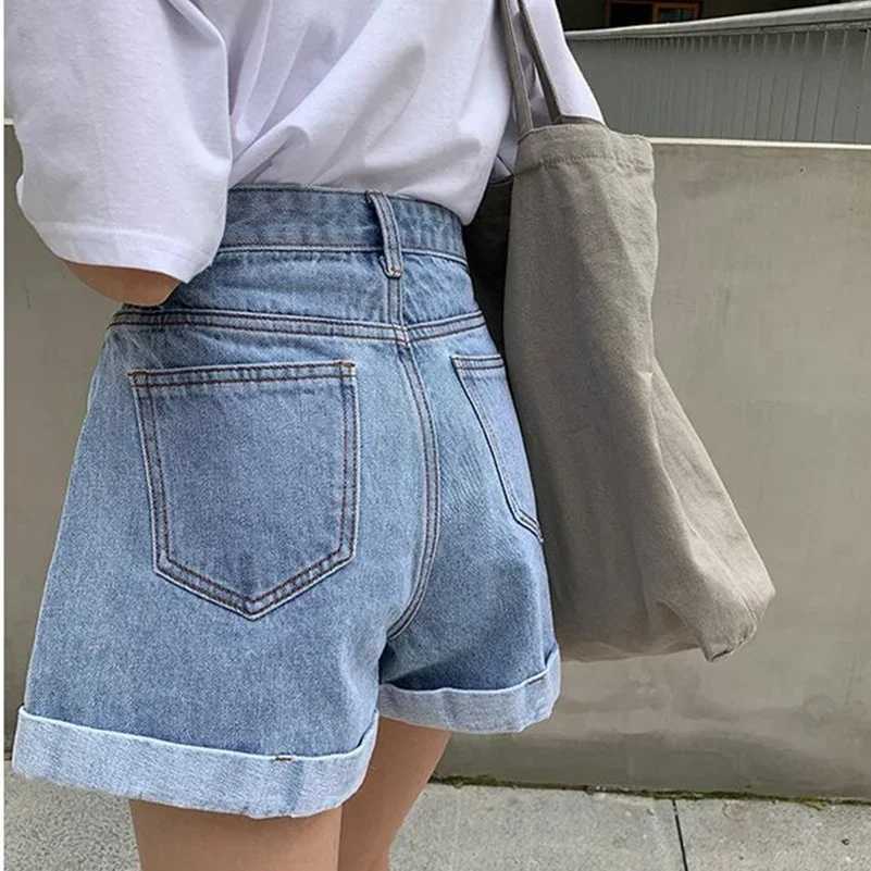 ZMZBCH Summer High Waist Denim Shorts Women Casual Loose Ladies Fashion Plus Size Elastic Waist Wide Leg Short Jeans Female M260319