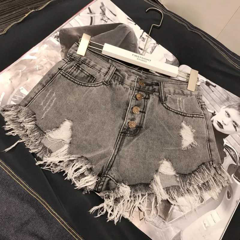 High Waist Tassel Broken Denim Shorts Women Summer Korean Version Raw Edge Wide Leg Loose Plus Size Jean Shorts Female M260319