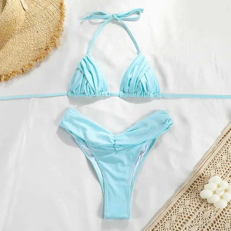 Bandage Bikinis Set Sexy Bikini Sets Solid Swimsuit Women Beachwear 2024 Summer Swimwear High Cut Bathing Suit Beach BiquinisT260318