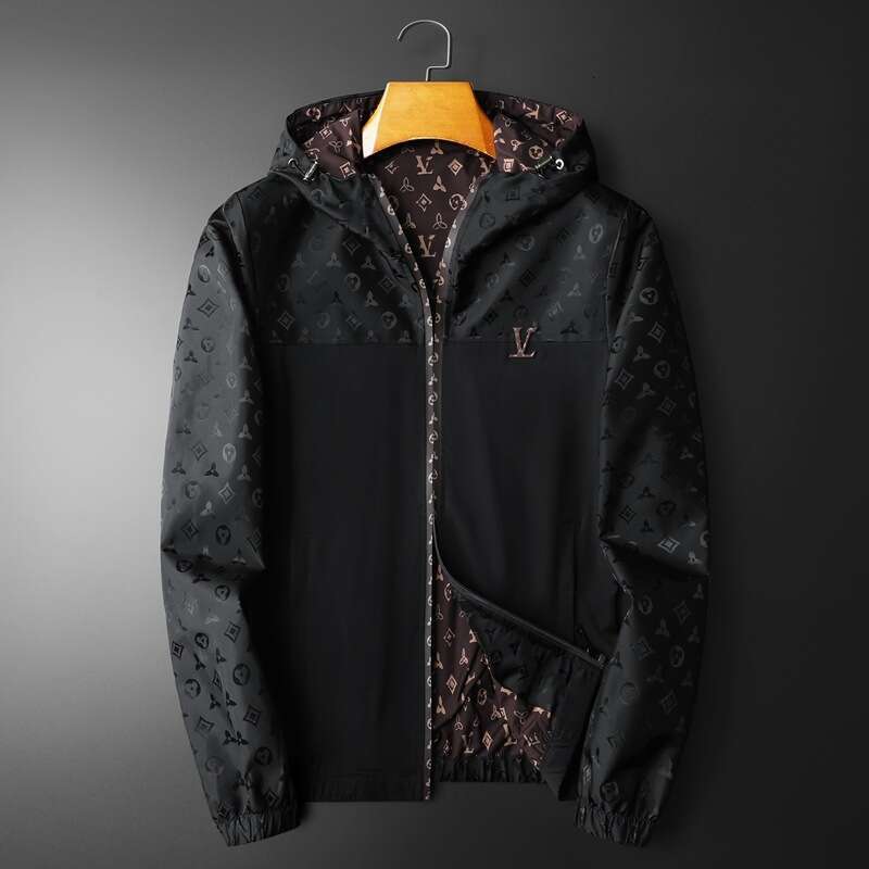 2026 New Trendy Hooded Jacket Men's Spring And Autumn Printed Casual Slim Fit Plus Size Thin Coat