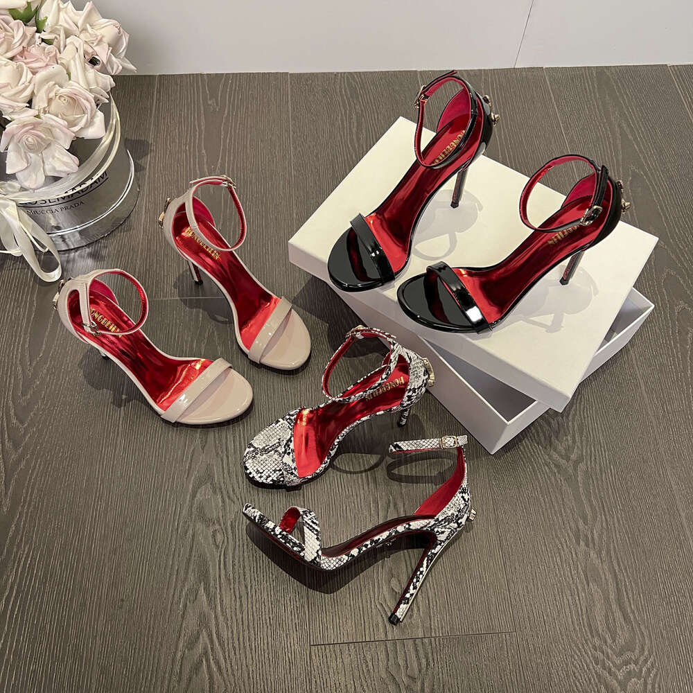 New Red Sole Patent Leather Strap High Heel Sandals For Women Royal Sister Style Thin Heel Sexy Fashionable Versatile