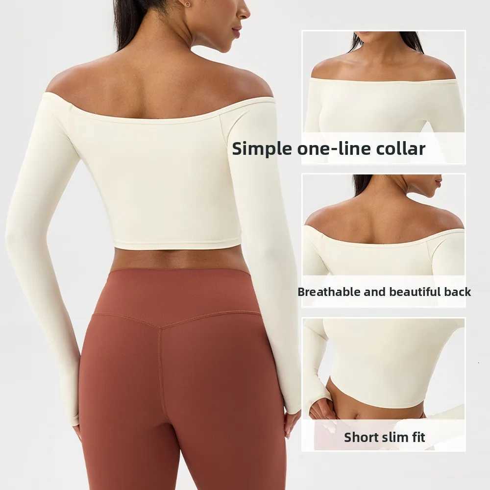 Yoga long-sleeved T-shirt womens one-shoulder sexy tight fitness wear top nude feel quick-drying sports sleeved Yoga Shirts Z20260319