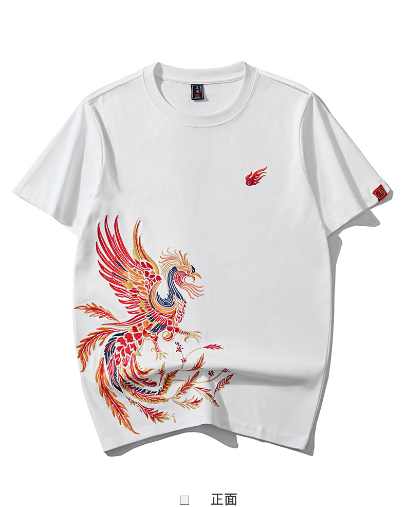 Men Women Hip Hop T Shirt Cotton Chinese Embroidery T Shirt Oversized Casual Animal Phoenix Couple Tees Top Unisex High Quality