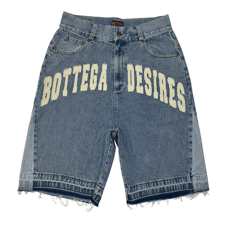 American Style Harajuku Retro Denim Shorts with Letter Embroidery Oversized Jeans Men Y2k Loose Casual Versatile Woman 260318