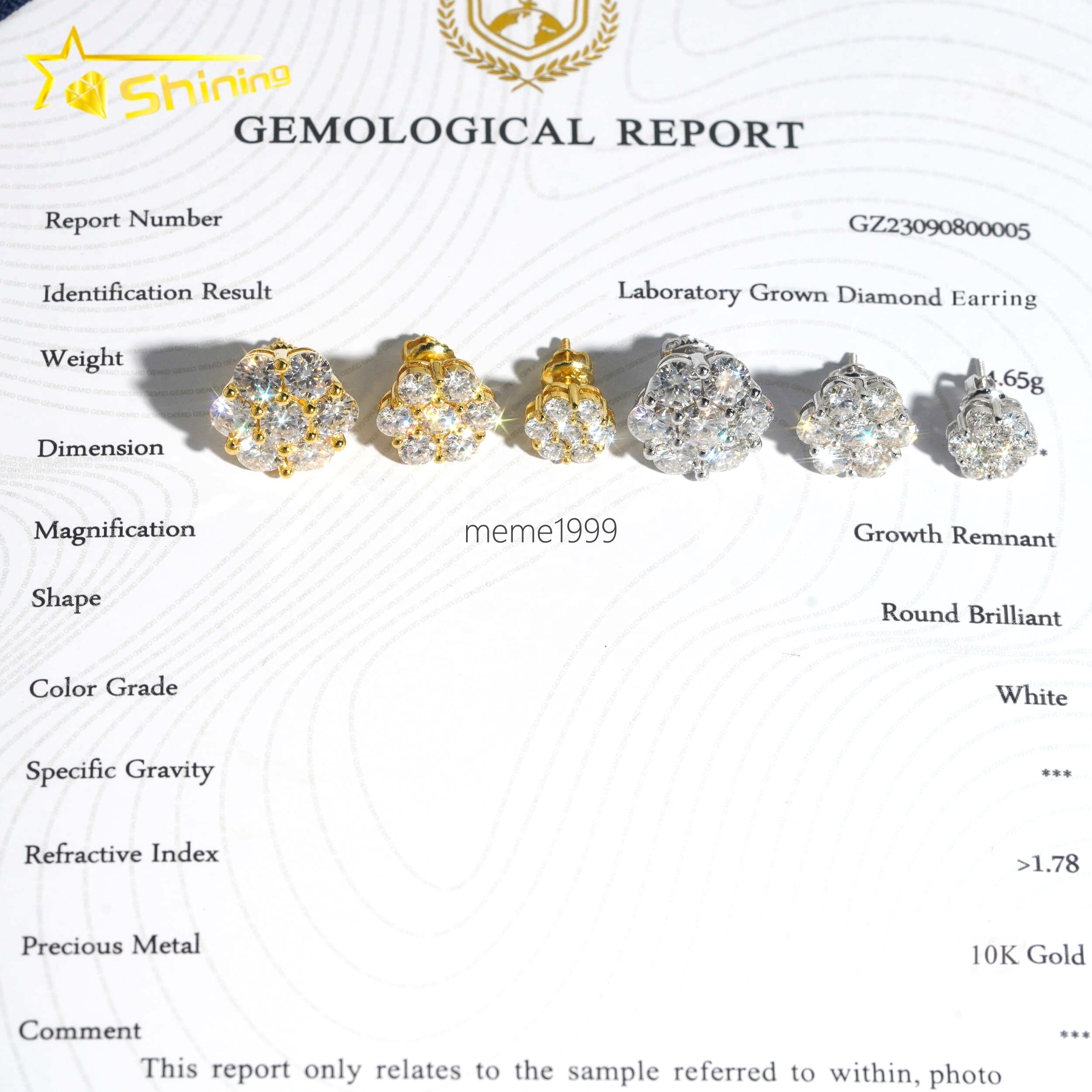 Hot Selling Trendy Sparkle Lab Grown Diamond 10k Yellow Gold Cluster Flower Mens Moissanite Earring