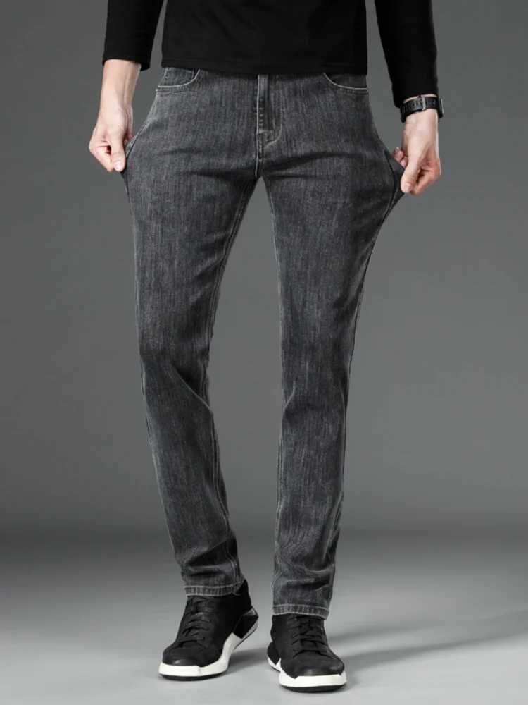 2025 New Autumn Mens Stretch Slim Jeans Straight Leg Casual Denim Trousers Male Business Classic Blue Gray BlaCK M260319
