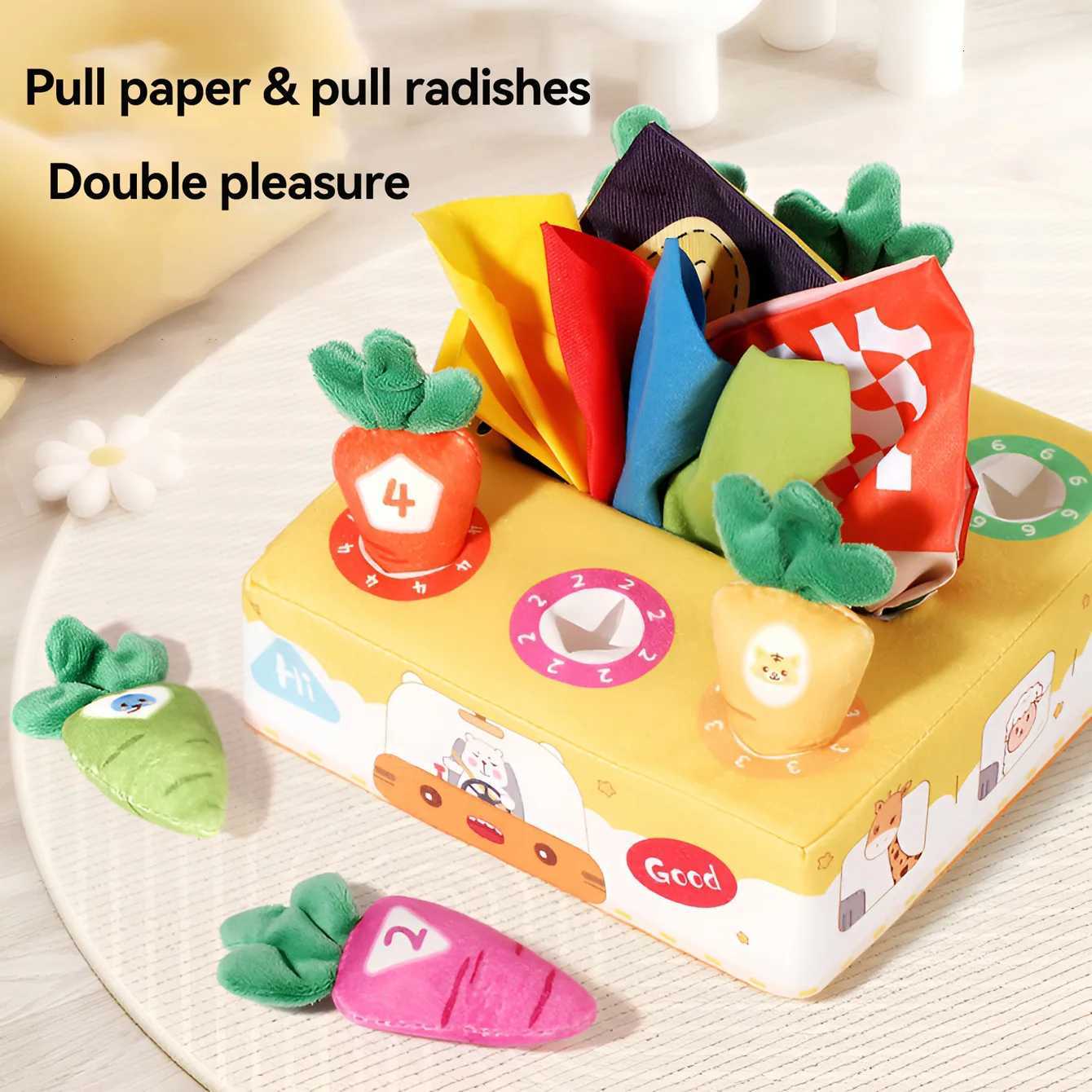 Soft Baby Tissue Cartoon Box Toy Tear-resistant Pattern Pulling Carrots Stuffed Toys Non-Fading Fine Motor Skills Cloth Book Toy Y260319