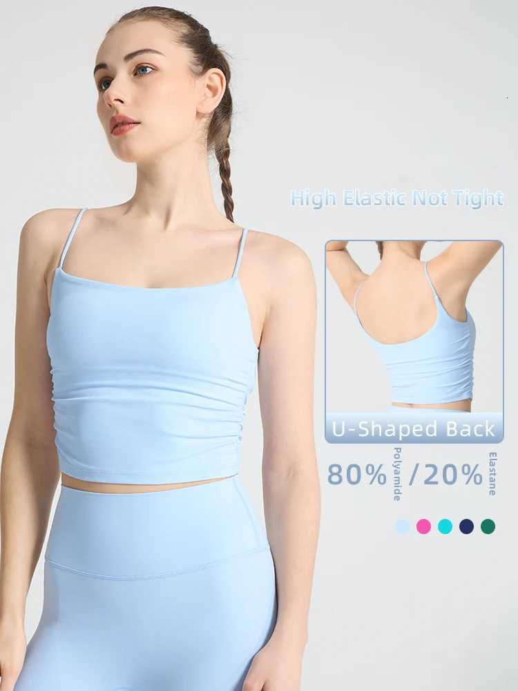 Fashion Solid Color Suspender Tops Pleats Women Fitness Bra Sexy Yoga Vest Running Fitness Gym Sports Athletic Top Sportswear Z20260319